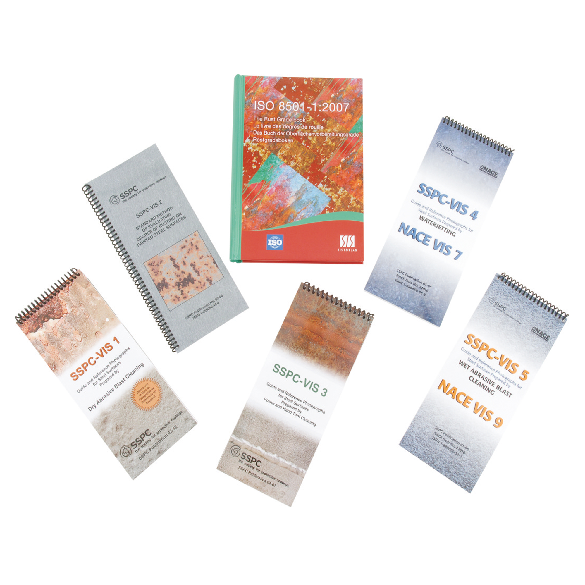 Some of the many Pictorial Surface Standards available Six pieces of literatures on the Pictorial Surface Standards spread out evenly